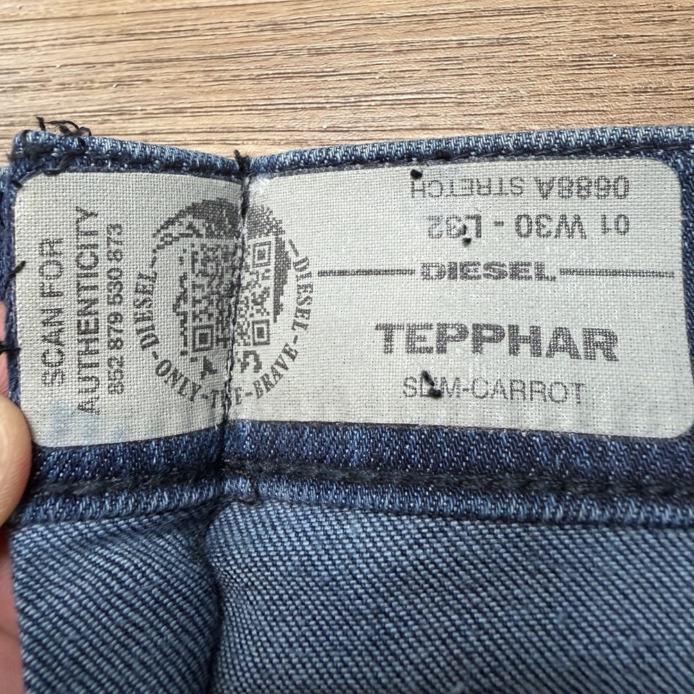 Diesel Jeans Men 28x32 Blue Tepphar Slim Carrot Stretch Denim Dark 0688A (Tag30) - Picture 8 of 14